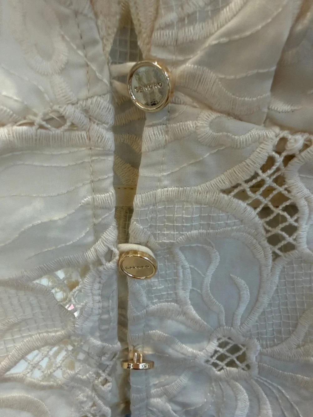 Sandro Cream Lace Ruffle Button-Front Top - Picture 4 of 9